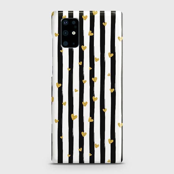 Samsung Galaxy S20 Cover - Trendy Black & White Lining With Golden Hearts Printed Hard Case with Life Time Colors Guarantee