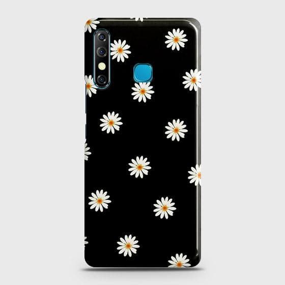 Tecno Spark 4 Cover - Matte Finish - White Bloom Flowers with Black Background Printed Hard Case with Life Time Colors Guarantee