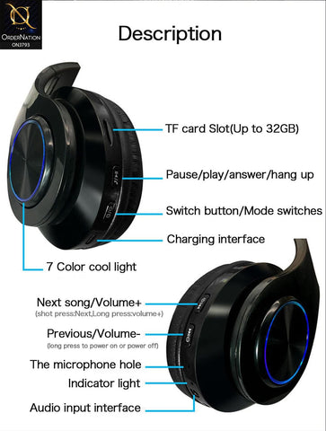 B39 Wireless Headphones Bluetooth 5.0 headphones Handsfree Headset with TF card slot and 7 color cool light