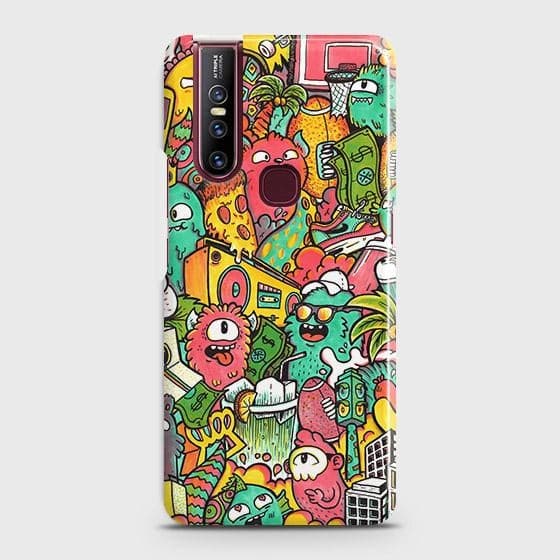 VIVO V15 Cover - Matte Finish - Candy Colors Trendy Sticker Collage Printed Hard Case with Life Time Colors Guarantee