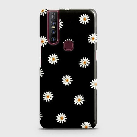 Vivo V15 Cover - Matte Finish - White Bloom Flowers with Black Background Printed Hard Case with Life Time Colors Guarantee