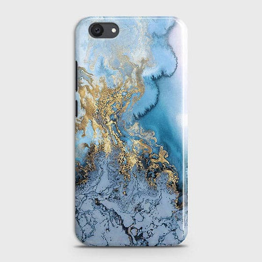 Vivo Y81i - Trendy Golden & Blue Ocean Marble Printed Hard Case with Life Time Colors Guarantee