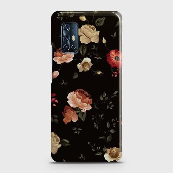 Vivo V17 Cover - Matte Finish - Dark Rose Vintage Flowers Printed Hard Case with Life Time Colors Guarantee