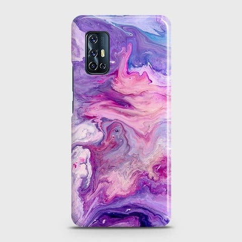 Vivo V17 Cover - Chic Blue Liquid Marble Printed Hard Case with Life Time Colors Guarantee