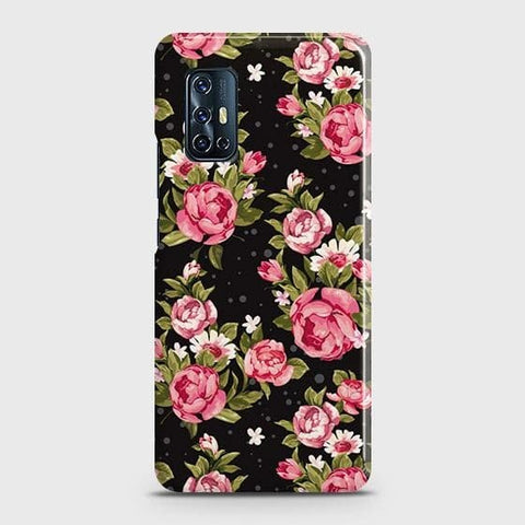 Vivo V17 Cover - Trendy Pink Rose Vintage Flowers Printed Hard Case with Life Time Colors Guarantee