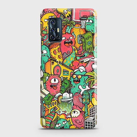 Vivo V17 Cover - Matte Finish - Candy Colors Trendy Sticker Collage Printed Hard Case with Life Time Colors Guarantee