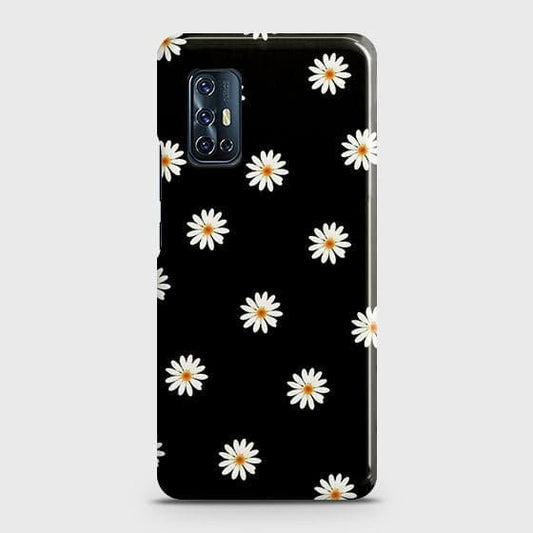 Vivo V17 Cover - Matte Finish - White Bloom Flowers with Black Background Printed Hard Case with Life Time Colors Guarantee