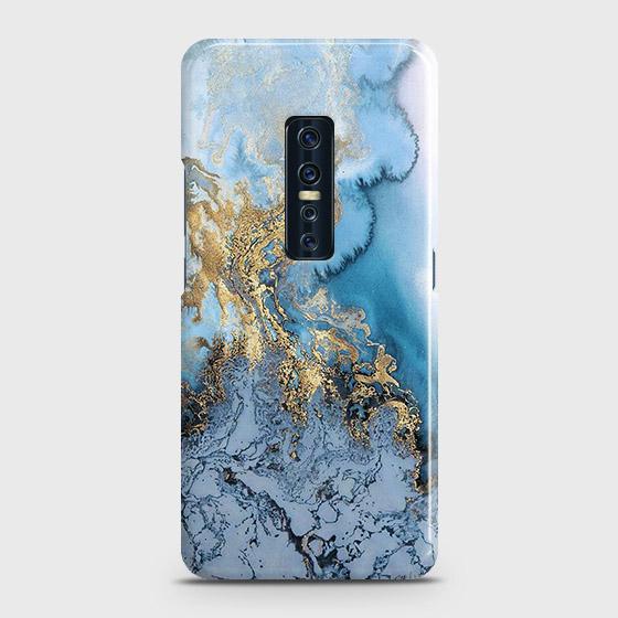 Vivo V17 Pro Cover - Trendy Golden & Blue Ocean Marble Printed Hard Case with Life Time Colors Guarantee (Fast Delivery)