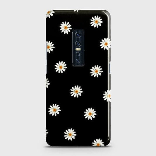 Vivo V17 Pro Cover - Matte Finish - White Bloom Flowers with Black Background Printed Hard Case with Life Time Colors Guarantee