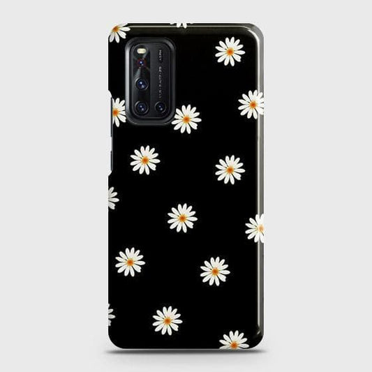 Vivo V19 Cover - Matte Finish - White Bloom Flowers with Black Background Printed Hard Case with Life Time Colors Guarantee