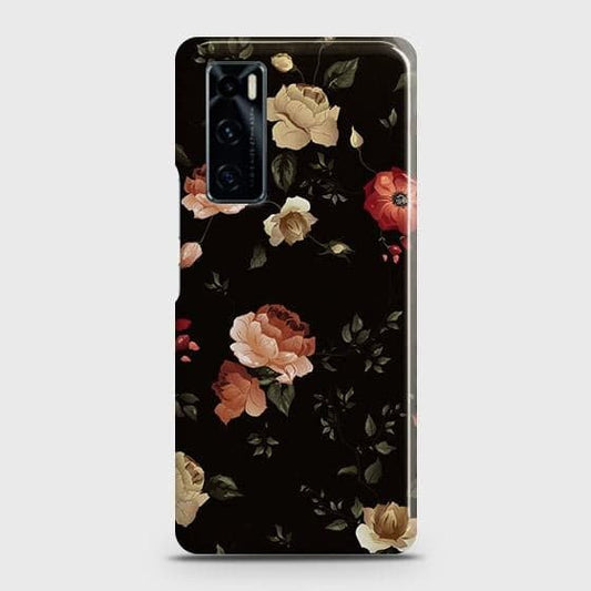 Vivo V20 SE Cover - Matte Finish - Dark Rose Vintage Flowers Printed Hard Case with Life Time Colors Guarantee