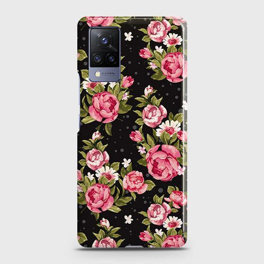 Vivo V21 Cover - Trendy Pink Rose Vintage Flowers Printed Hard Case with Life Time Colors Guarantee