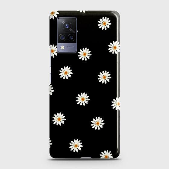 Vivo V21 Cover - Matte Finish - White Bloom Flowers with Black Background Printed Hard Case with Life Time Colors Guarantee