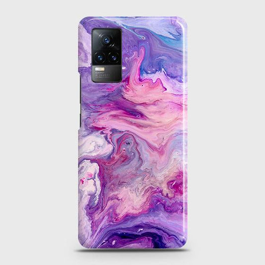 Vivo Y73 Cover - Chic Blue Liquid Marble Printed Hard Case with Life Time Colors Guarantee