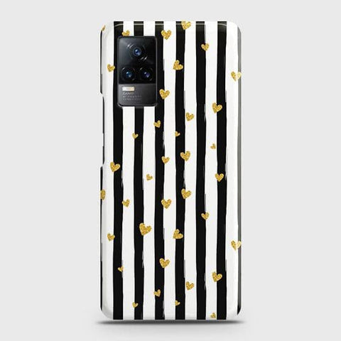 Vivo V21e Cover - Trendy Black & White Lining With Golden Hearts Printed Hard Case with Life Time Colors Guarantee B78 (Fast Delivery)