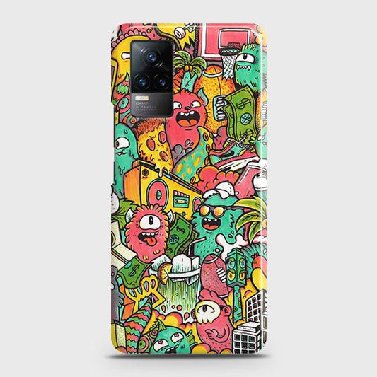 Vivo Y73 Cover - Matte Finish - Candy Colors Trendy Sticker Collage Printed Hard Case with Life Time Colors Guarantee