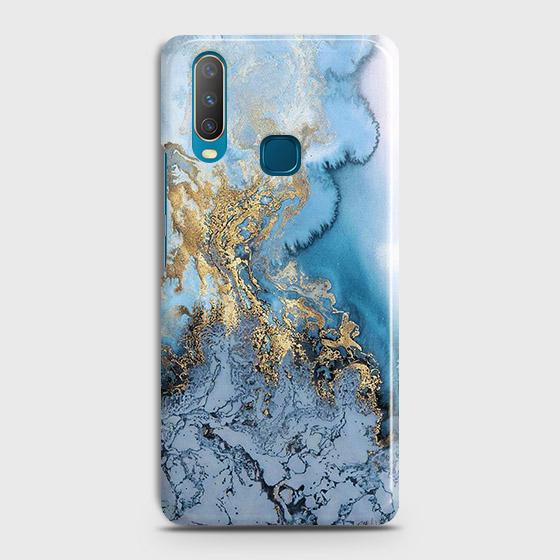 Vivo Y11 2019 Cover - Trendy Golden & Blue Ocean Marble Printed Hard Case with Life Time Colors Guarantee