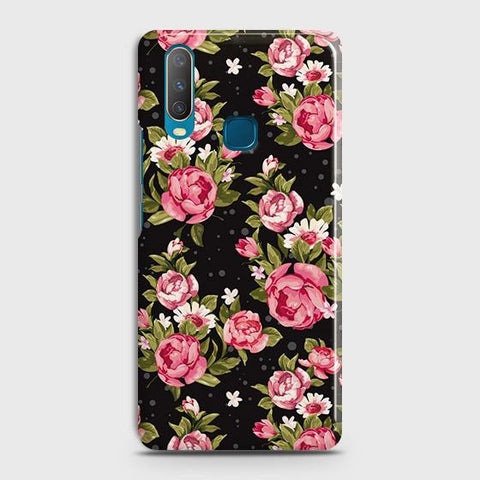 Vivo Y11 2019 Cover - Trendy Pink Rose Vintage Flowers Printed Hard Case with Life Time Colors Guarantee