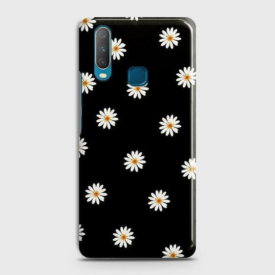 Vivo Y11 2019 Cover - Matte Finish - White Bloom Flowers with Black Background Printed Hard Case with Life Time Colors Guarantee