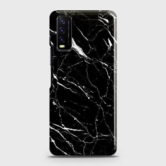 Vivo Y12s Cover - Trendy Black Marble Printed Hard Case with Life Time Colors Guarantee