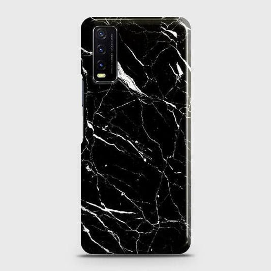 Vivo Y12s Cover - Trendy Black Marble Printed Hard Case with Life Time Colors Guarantee