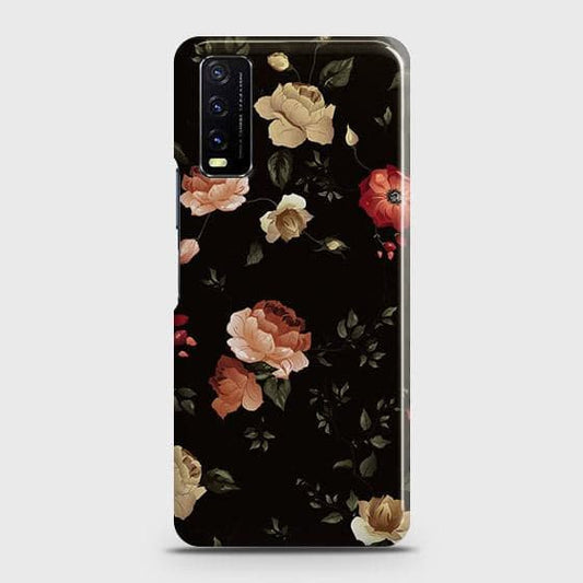 Vivo Y12s Cover - Matte Finish - Dark Rose Vintage Flowers Printed Hard Case with Life Time Colors Guarantee