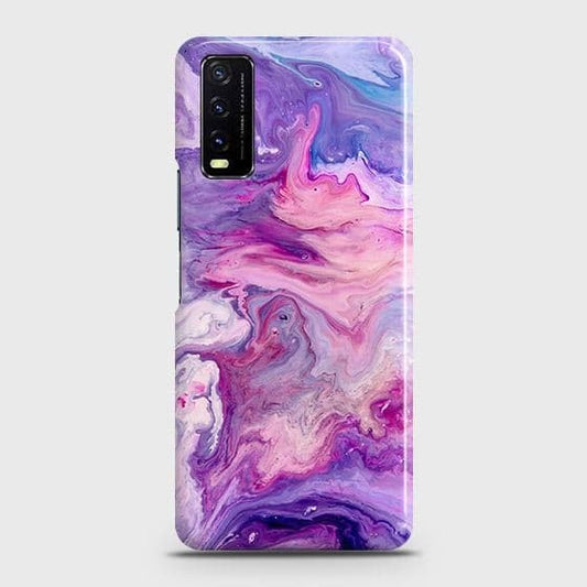 Vivo Y12s Cover - Chic Blue Liquid Marble Printed Hard Case with Life Time Colors Guarantee