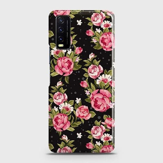 Vivo Y12s Cover - Trendy Pink Rose Vintage Flowers Printed Hard Case with Life Time Colors Guarantee