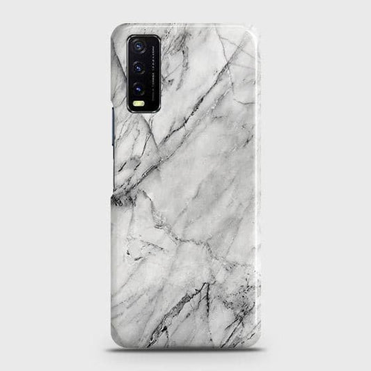 Vivo Y12s Cover - Matte Finish - Trendy White Marble Printed Hard Case with Life Time Colors Guarantee