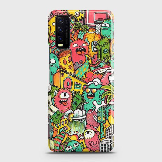 Vivo Y12s Cover - Matte Finish - Candy Colors Trendy Sticker Collage Printed Hard Case with Life Time Colors Guarantee