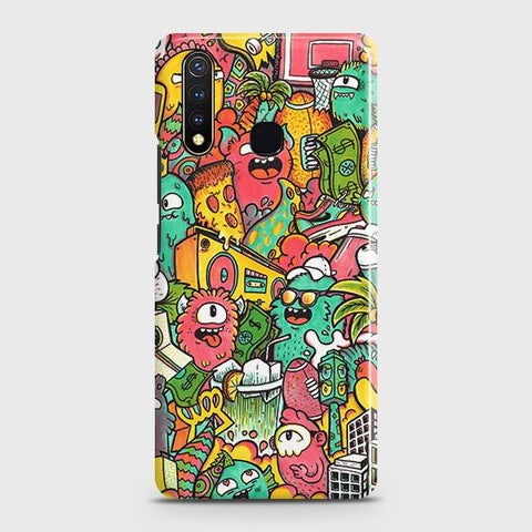 Vivo Y19 Cover - Matte Finish - Candy Colors Trendy Sticker Collage Printed Hard Case with Life Time Colors Guarantee