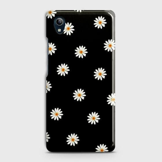 Vivo Y1s Cover - Matte Finish - White Bloom Flowers with Black Background Printed Hard Case with Life Time Colors Guarantee (Fast Delivery)