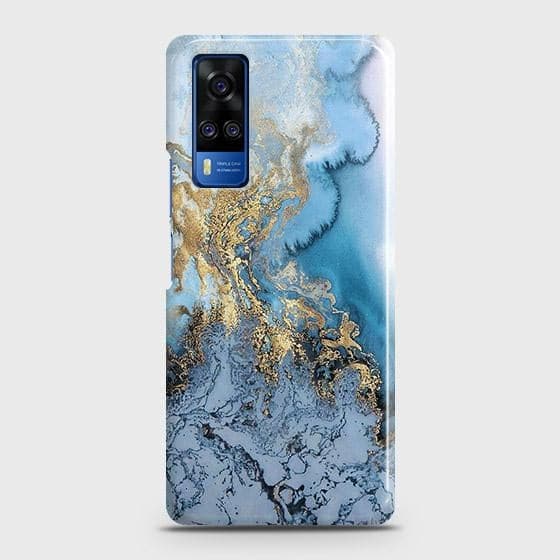 Vivo Y31 Cover - Trendy Golden & Blue Ocean Marble Printed Hard Case with Life Time Colors Guarantee