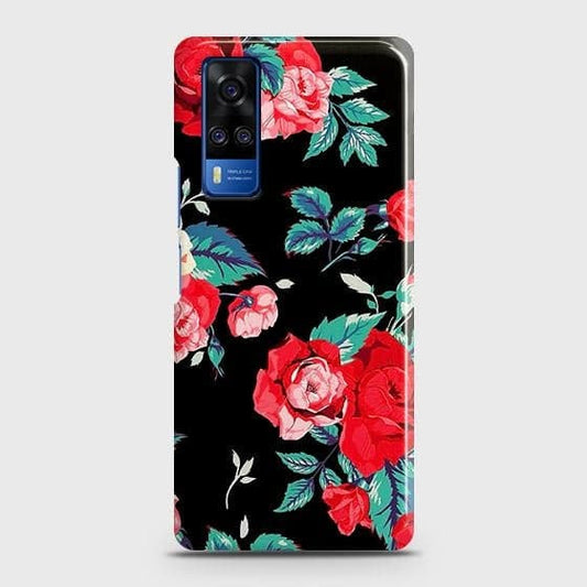 Vivo Y31 Cover - Luxury Vintage Red Flowers Printed Hard Case with Life Time Colors Guarantee