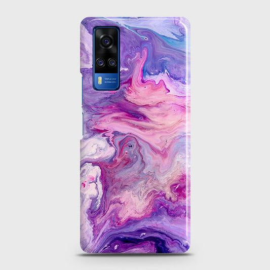 Vivo Y31 Cover - Chic Blue Liquid Marble Printed Hard Case with Life Time Colors Guarantee