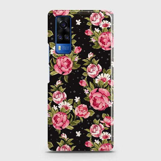 Vivo Y31 Cover - Trendy Pink Rose Vintage Flowers Printed Hard Case with Life Time Colors Guarantee