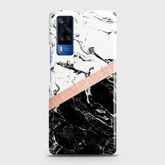 Vivo Y31 Cover - Black & White Marble With Chic RoseGold Strip Case with Life Time Colors Guarantee