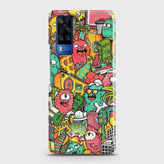 Vivo Y31 Cover - Matte Finish - Candy Colors Trendy Sticker Collage Printed Hard Case with Life Time Colors Guarantee