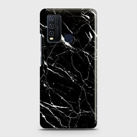 Vivo Y50 Cover - Trendy Black Marble Printed Hard Case with Life Time Colors Guarantee