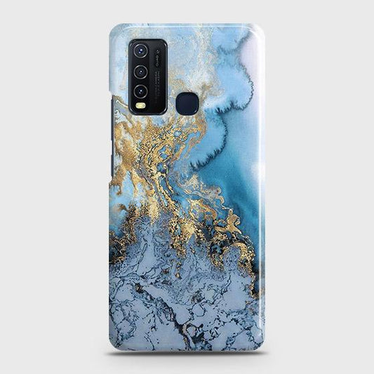 Vivo Y50 Cover - Trendy Golden & Blue Ocean Marble Printed Hard Case with Life Time Colors Guarantee