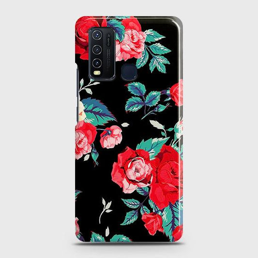 Vivo Y50 Cover - Luxury Vintage Red Flowers Printed Hard Case with Life Time Colors Guarantee