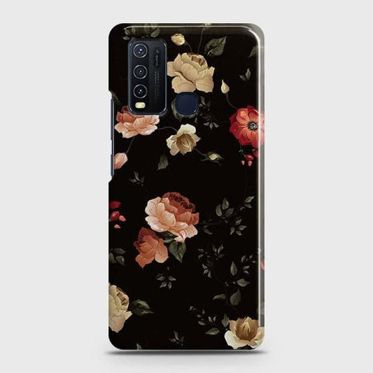 Vivo Y50 Cover - Matte Finish - Dark Rose Vintage Flowers Printed Hard Case with Life Time Colors Guarantee