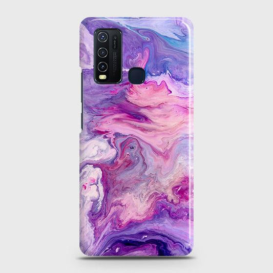 Vivo Y50 Cover - Chic Blue Liquid Marble Printed Hard Case with Life Time Colors Guarantee