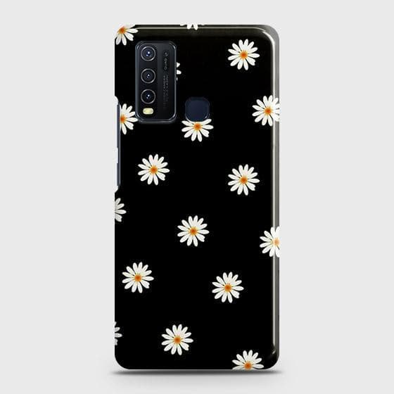 Vivo Y50 Cover - Matte Finish - White Bloom Flowers with Black Background Printed Hard Case with Life Time Colors Guarantee