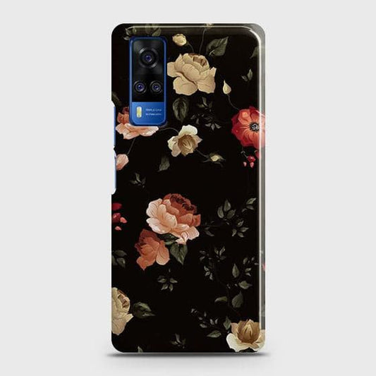 Vivo Y53s 4G Cover - Matte Finish - Dark Rose Vintage Flowers Printed Hard Case with Life Time Colors Guarantee