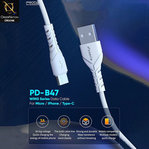 Black - 1M - Type-C - Remax PD-B47A Type-C Wing Series Fast Charging Cable