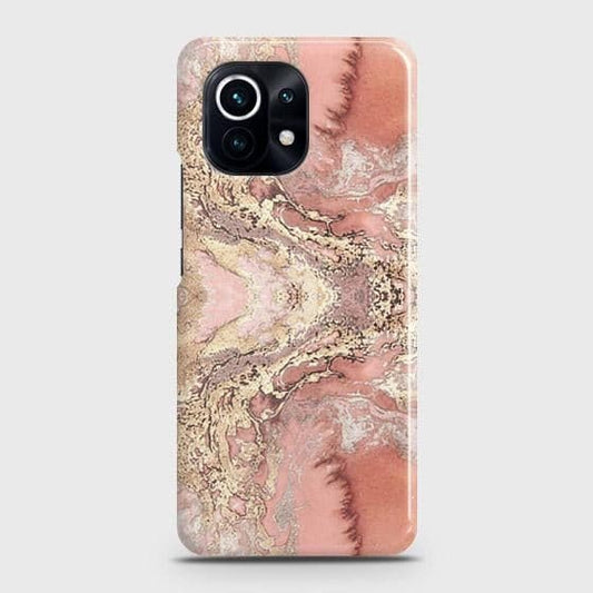 Xiaomi Mi 11 Lite Cover - Trendy Chic Rose Gold Marble Printed Hard Case with Life Time Colors Guarantee