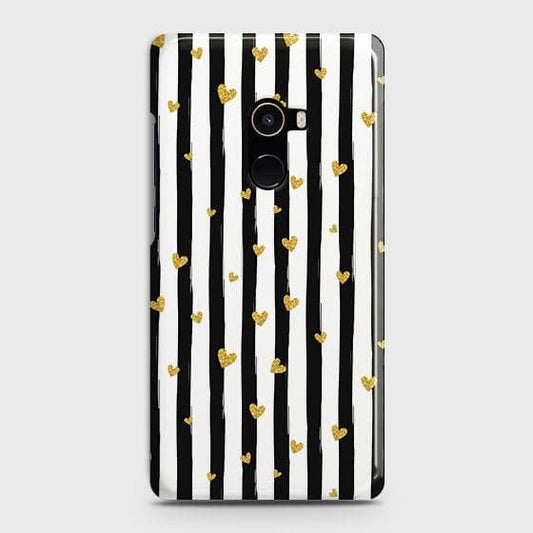 Xiaomi Mi Mix 2 Cover - Trendy Black & White Lining With Golden Hearts Printed Hard Case with Life Time Colors Guarantee
