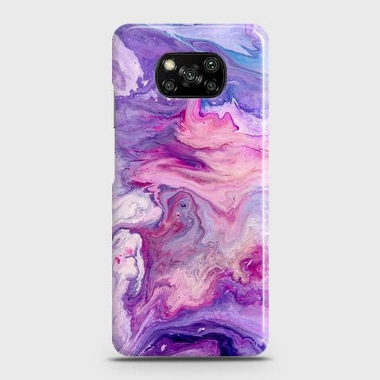 Xiaomi Poco X3 Cover - Chic Blue Liquid Marble Printed Hard Case with Life Time Colors Guarantee