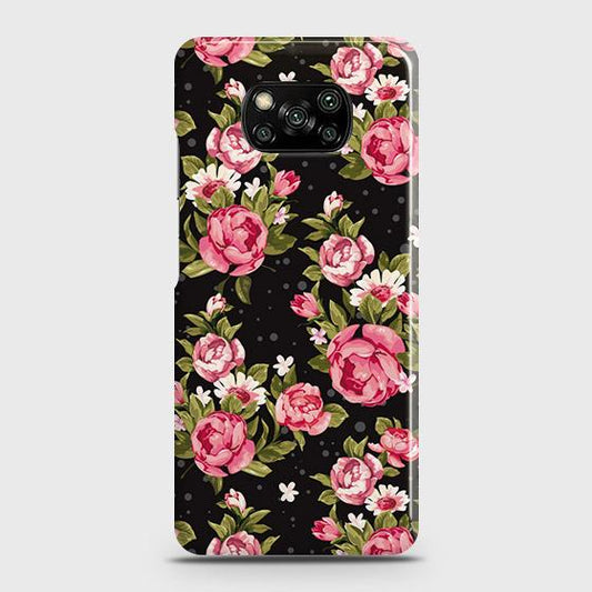 Xiaomi Poco X3 Cover - Trendy Pink Rose Vintage Flowers Printed Hard Case with Life Time Colors Guarantee